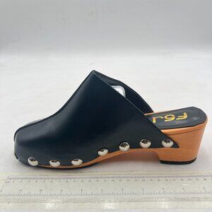 FSJ Black Platform Mules Closed Round Toe Studded Slip On Clogs Sandals